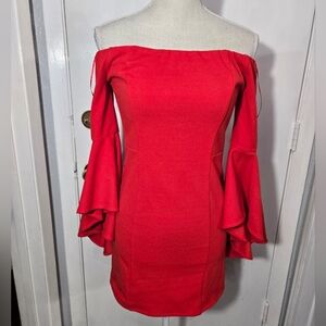 Lilly's Kloset Red Off Shoulder Dress Flutter Sleeves Sz M